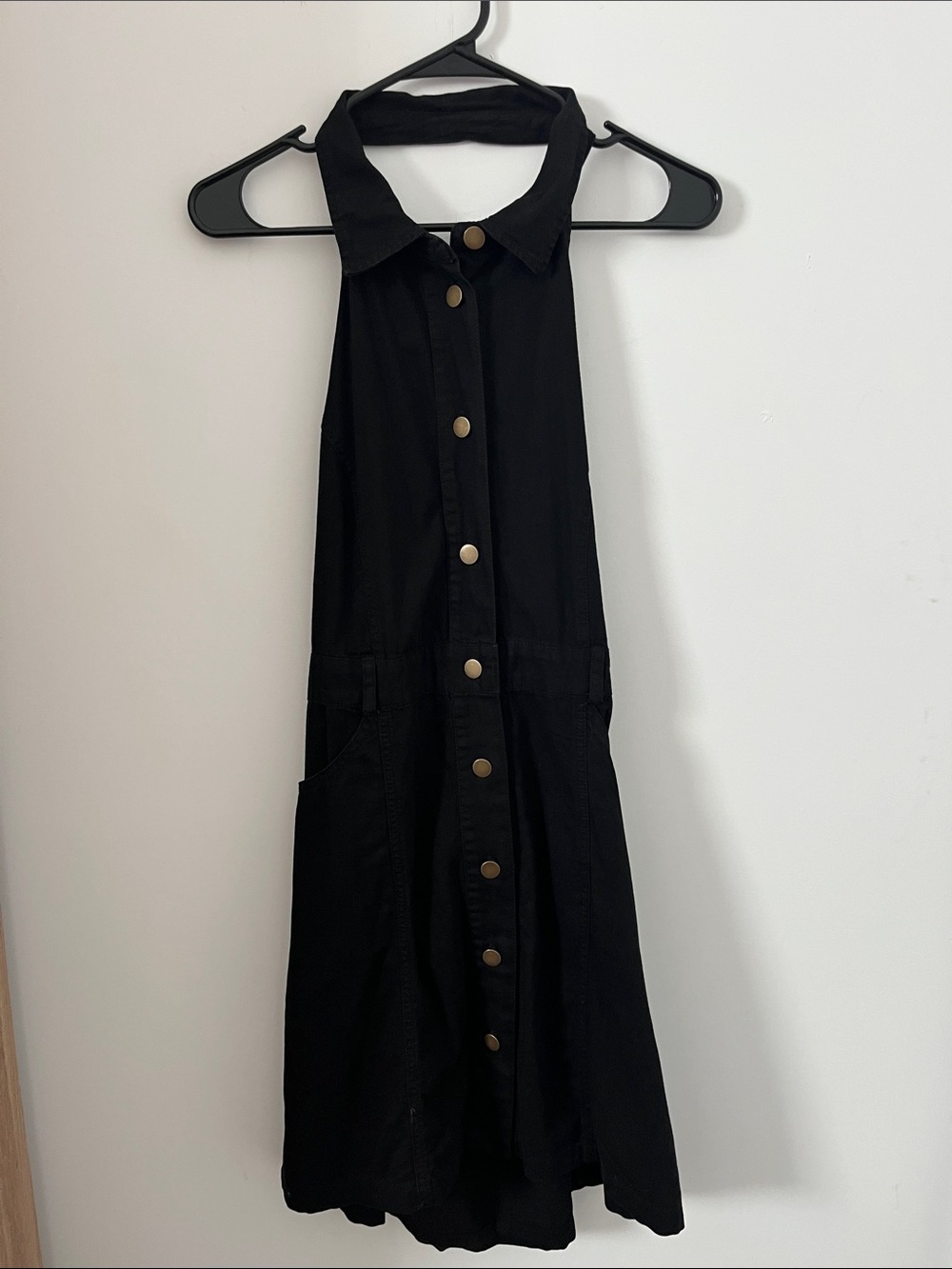 Free People Black Backless Button-Front Halter Dress